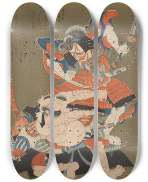 Triptych art skateboard deck of Utagawa Kunisada Toyokuni Iii A Duel Two Warriors by Utagawa Kunisada (Toyokuni III) (1786-1865)