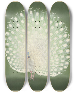 Triptych art skateboard deck of Ohara Koson Peacock by Ohara Koson (1877-1945)