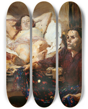 Triptych art skateboard deck of Max Slevogt Danae by Max Slevogt (1868-1932)