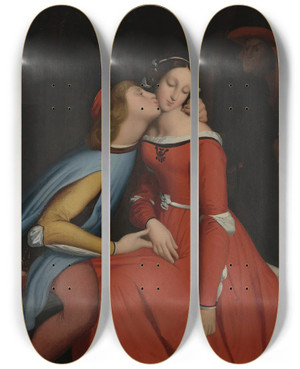 Triptych art skateboard deck of Jean Auguste Dominique Ingres Paolo And Francesca by Jean Auguste Dominique Ingres (1780-1867)