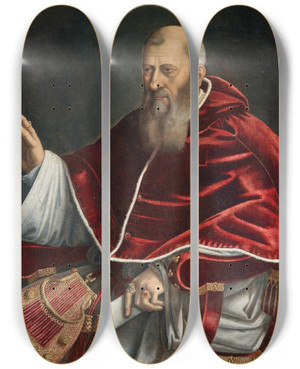 Triptych art skateboard deck of Girolamo Siciolante Da Sermoneta Portrait Of Pope Julius Iii 14871555 by Girolamo Siciolante Da Sermoneta (1521-1580)