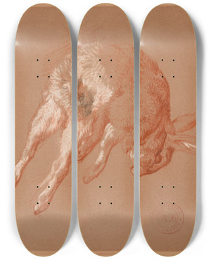 Triptych art skateboard deck of Jacquesraymond Brascassat Lapin by Jacques Raymond Brascassat (1804-1867)