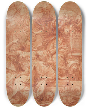Triptych art skateboard deck of Cosimo Ulivelli Truth Removing The Blinders From The Eyes Of Ignorance by Cosimo Ulivelli (1625-1705)