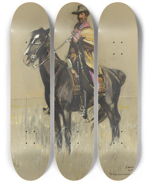 Triptych art skateboard deck of Sir John Lavery Don Roberto Robert Bontine Cunninghame Graham On Pampa by Sir John Lavery (1856-1941)