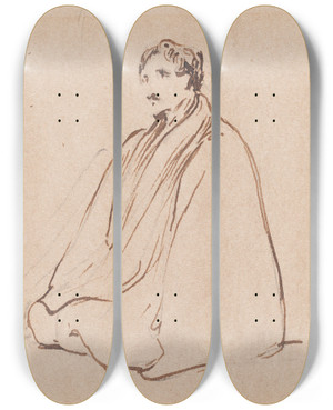 Triptych art skateboard deck of George Jones Seated Man by George Jones (1786-1869)