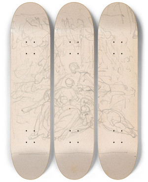 Triptych art skateboard deck of Nicaise De Keyser Figure Group_3 by Nicaise De Keyser (1813-1887)
