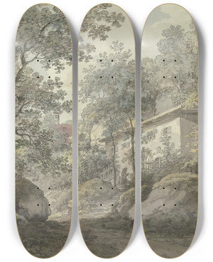 Triptych art skateboard deck of Johann Georg Von Dillis Haus Unter Bumen Eremitage by Johann Georg Von Dillis (1759-1841)