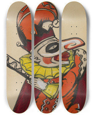 Triptych art skateboard deck of Sergey Yurievich Sudeikin Petrouchka by Sergey Yurievich Sudeikin (1882-1946)