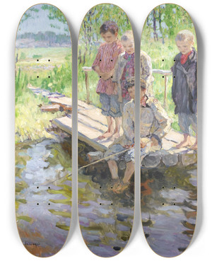 Triptych art skateboard deck of Nikolai Bogdanovbelsky Little Boys Eager For A Catch by Nikolai Bogdanov-Belsky (1868-1945) Triptych art skateboard deck of Nikolai Bogdanovbelsky Little Boys Eager For A Catch by Nikolai Bogdanov-Belsky (1868-1945)
