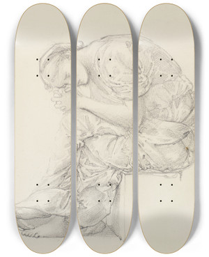 Triptych art skateboard deck of Sir Edward Coley Burnejones The Lament Study For The Figure On The Right by Sir Edward Coley Burne-Jones (1833-1898)