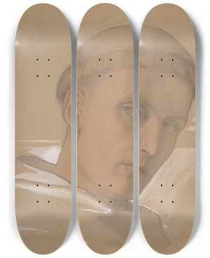 Triptych art skateboard deck of Eduard Von Steinle Study Of The Head Of St Augustine For The Painting Of The Madonna And Child With Saint Augustine And Bonifacius by Eduard Von Steinle (1810-1886)