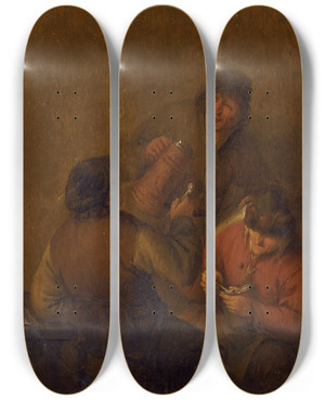 Triptych art skateboard deck of Adriaen Van Ostade Tavern Scene_3 by Adriaen Van Ostade (1610-1684)