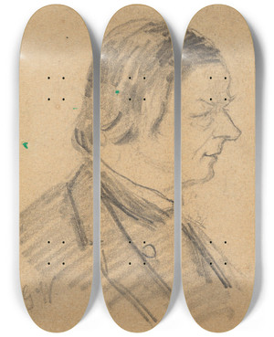 Triptych art skateboard deck of Gustav Wentzel Man In Profile by Gustav Wentzel (1859-1927)