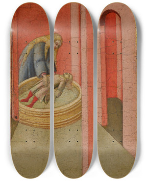 Triptych art skateboard deck of Sano Di Pietro The Miracle Of Saint Bernardino Of Siena And The Revival Of The Child Amico by Sano di Pietro (1406-1481)