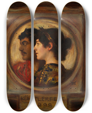 Triptych art skateboard deck of Franz Von Stuck Franz Und Mary Stuck Knstlerfest by Franz Von Stuck (1863-1928)