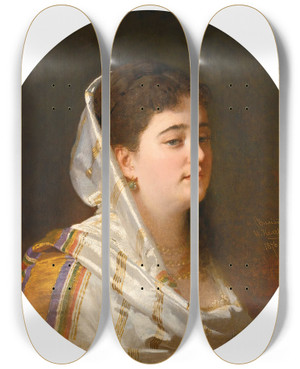 Triptych art skateboard deck of Johann Kler Portrait Of A Lady by Johann Koler (1826-1899)