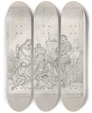 Triptych art skateboard deck of Nicaise De Keyser The Painter Raphael_2 by Nicaise De Keyser (1813-1887)