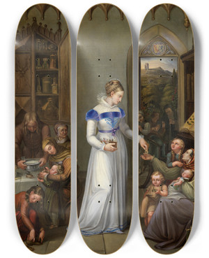 Triptych art skateboard deck of Sophie Reinhard Markgrfin Anna Von Badendurlach Verteilt Almosen An Arme Und Kranke by Sophie Reinhard