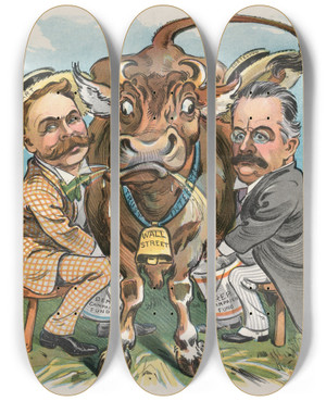 Triptych art skateboard deck of Udo Keppler Milking Time by Udo Keppler (1872-1956)