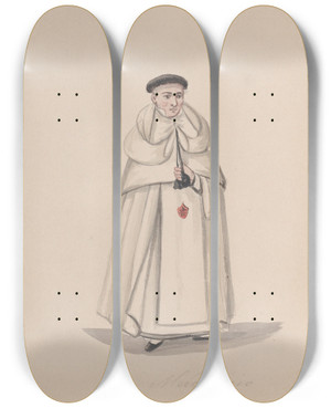 Triptych art skateboard deck of Francisco Fierro A Priest From The Mercederian Order Order Of Our Lady Of Mercy by Francisco Fierro (1807-1879)
