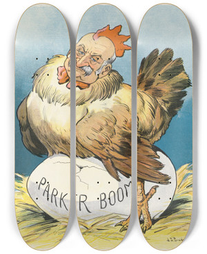 Triptych art skateboard deck of John Samuel Pughe Will It Hatch by John Samuel Pughe (1870-1909)