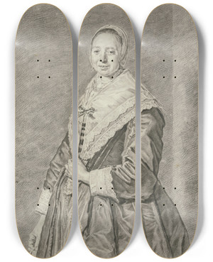 Triptych art skateboard deck of Hendrik Pothoven Eine Ltliche Dame Nach Links Gewandt Mit Hubchen Und Spitzenhalstuch by Hendrik Pothoven (1725-1795)