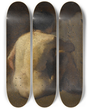 Triptych art skateboard deck of Flix Ziem Femme Nue Assise Vue De Dos by Felix Ziem (1821-1911)