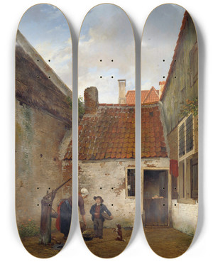 Triptych art skateboard deck of Andreas Schelfhout Inner Courtyard by Andreas Schelfhout (1787-1870)