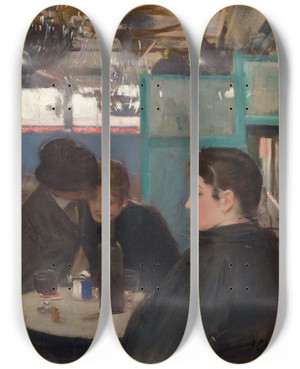 Triptych art skateboard deck of Ramn Casas Moulin De La Galette Interior by Ramon Casas (1866-1932)