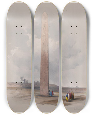 Triptych art skateboard deck of David Roberts Obelisk Of Heliopolis 1839 by David Roberts (1796-1864)