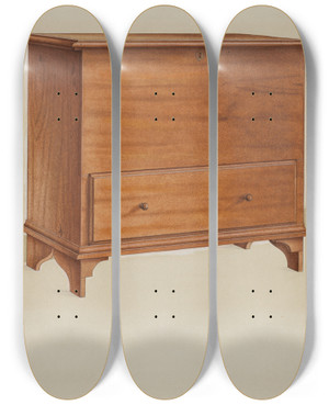 Triptych art skateboard deck of Alfred H Smith Chest With Drawer by Alfred H Smith