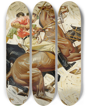 Triptych art skateboard deck of Jc Leyendecker Polo Players On Horseback by J.C. Leyendecker (1874-1951)