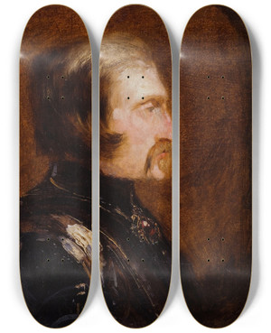 Triptych art skateboard deck of Flix Ziem Autoportrait En Armure by Felix Ziem (1821-1911)