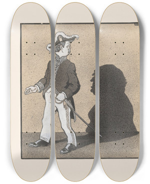 Triptych art skateboard deck of Albert Hahn De Schaduw by Albert Hahn (1877-1918)