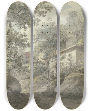 Triptych art skateboard deck of Johann Georg Von Dillis Architectural Study_1 by Johann Georg Von Dillis (1759-1841)