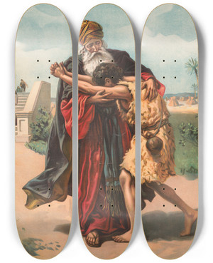 Triptych art skateboard deck of Providence Lith Co The Parable Of The Two Sons by Providence Lith Co (1880-1975)