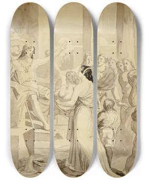 Triptych art skateboard deck of Charles Robert Leslie Scene From A Winters Tale by Charles Robert Leslie (1794-1859)