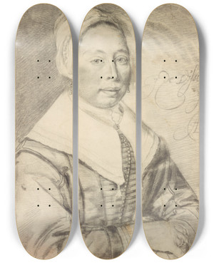 Triptych art skateboard deck of Cornelis Visscher Portrait Of A Woman by Cornelis Visscher (1629-1658)