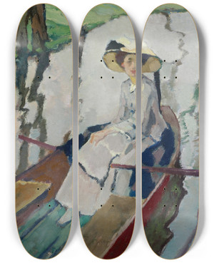 Triptych art skateboard deck of Leo Putz Gray Autumn Day by Leo Putz (1869-1940)