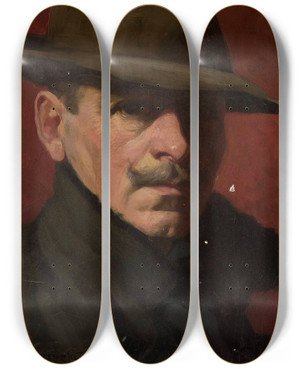 Triptych art skateboard deck of Stanisaw Sawiczewski Selfportrait by Stanislaw Sawiczewski (1866-1943)