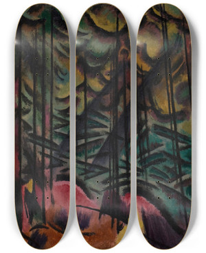 Triptych art skateboard deck of Johann Walterkurau Expressive Firs by Johann Walter-Kurau (1869-1932)