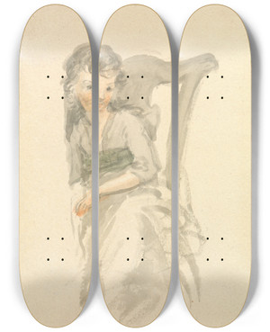 Triptych art skateboard deck of Nicholas Pocock Study Of A Girl Seated On A Chair by Nicholas Pocock (1740-1821)