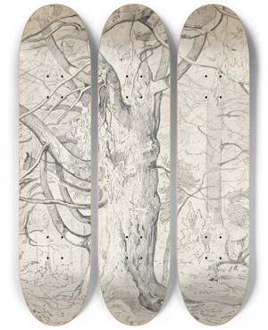 Triptych art skateboard deck of Josef Wopfner Alte Eiche by Josef Wopfner (1843-1927)