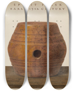 Triptych art skateboard deck of J Herman Mccollum Spirit Flask by J Herman Mccollum