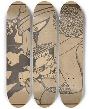 Triptych art skateboard deck of Albert Hahn De Notenkraker 1907 by Albert Hahn (1877-1918)