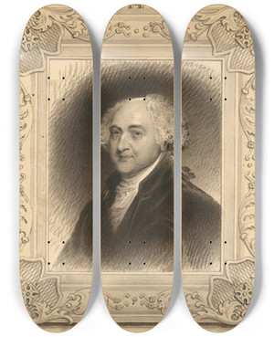 Triptych art skateboard deck of James Barton Longacre John Adams by James Barton Longacre (1794-1869)