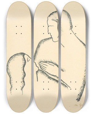 Triptych art skateboard deck of Mikul Galanda Milenci I by Mikulas Galanda (1895-1938)