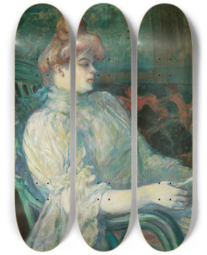Triptych art skateboard deck of Henri De Toulouselautrec Madame Marthe Xbordeaux by Henri de Toulouse-Lautrec (1864-1901)