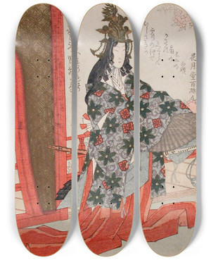 Triptych art skateboard deck of Yashima Gakutei The Dancer Hotoke Gozen by Yashima Gakutei (1786-1868)