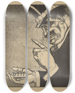 Triptych art skateboard deck of Albert Hahn De Notenkraker 12 Mei 1907 De Vredesconferentie by Albert Hahn (1877-1918)